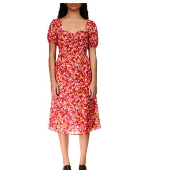 Sanctuary Women's Floral Puff Sleeve Midi Dress Red, Sunset Bloom size 4 - Picture 5 of 8